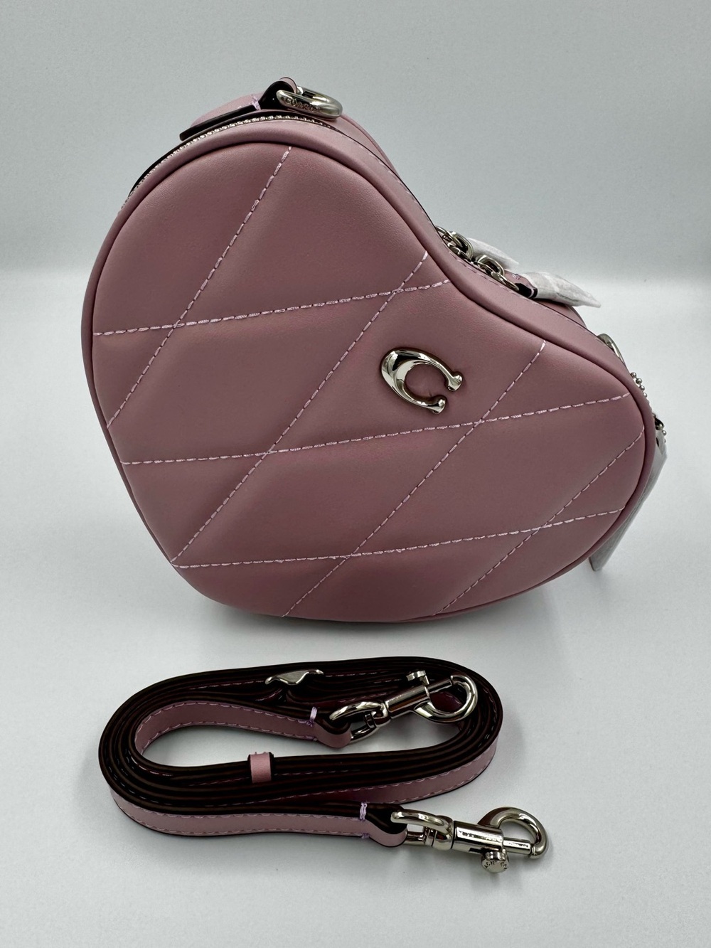 Coach Heart Crossbody Bag Pink Quilted Leather Silver Hardware NWT